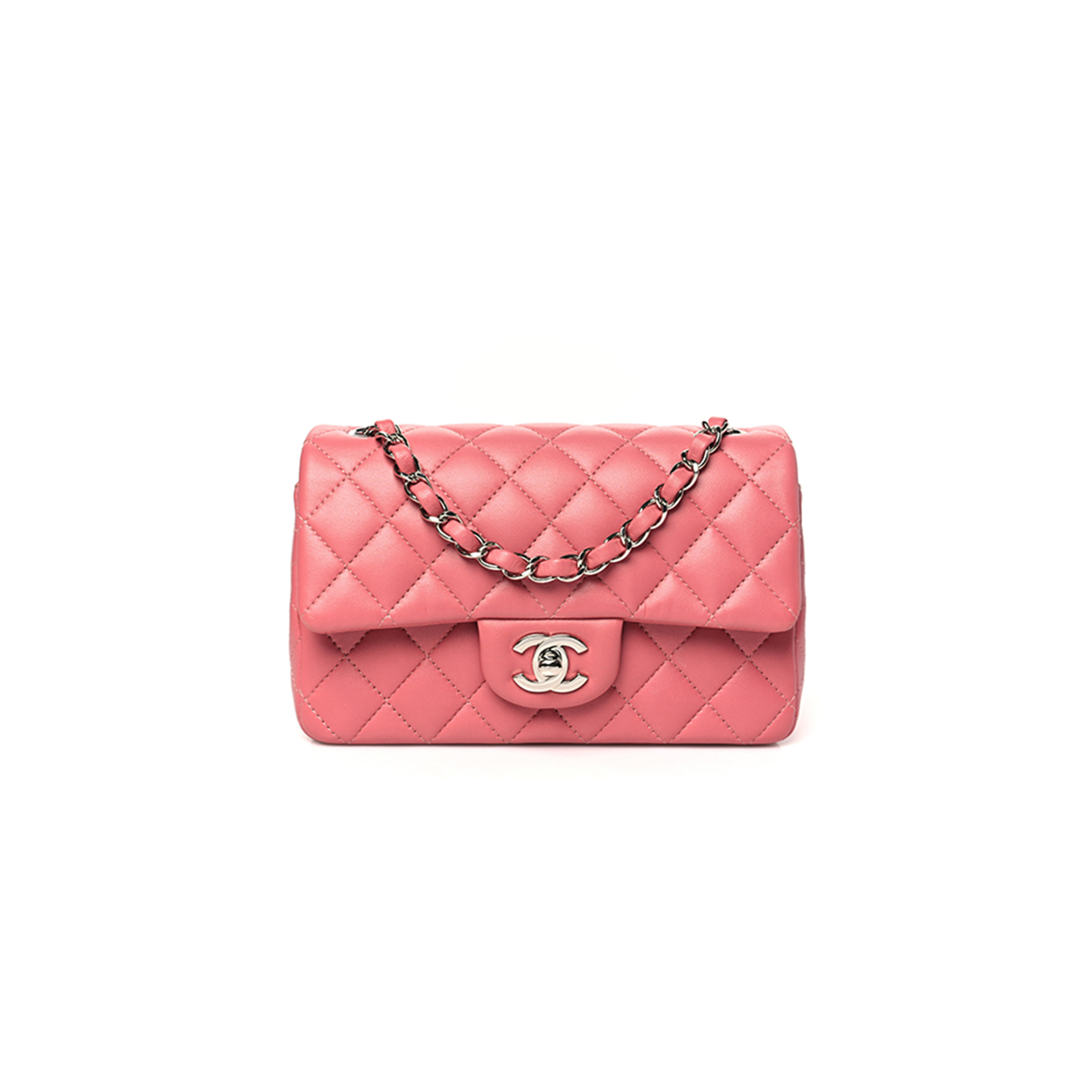 CHANEL LAMBSKIN QUILTED MINI RECTANGULAR FLAP PINK  A01116 (20*13*6cm) 
